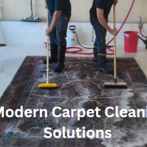 Hot water mixed with cleaning agents is sprayed onto the carpet.