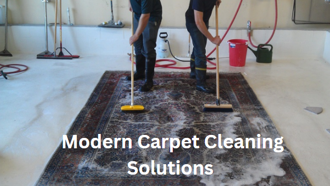 Hot water mixed with cleaning agents is sprayed onto the carpet.